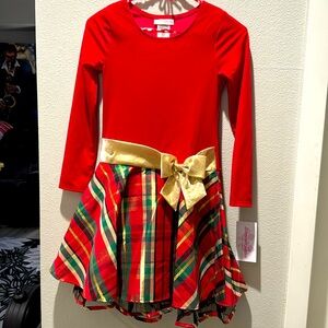 Bonnie Jean Christmas Red Velvet and Plaid NWT Girls Size 10